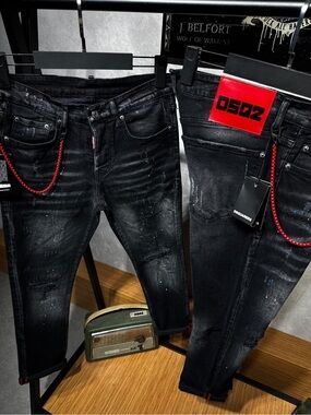 DSQUARED2 Black Skinny Jeans with Red Trim